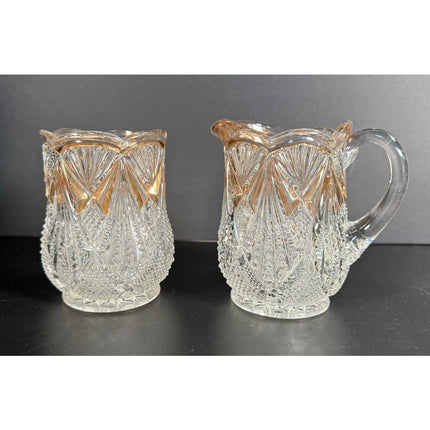 Vintage Pressed Gold Leaf Glass Creamer & Sugar Set