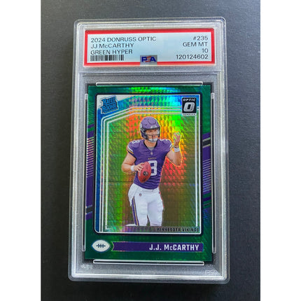JJ McCarthy 2024 Optic 235 Vikings Rated Rookie Green Hyper PSA 10