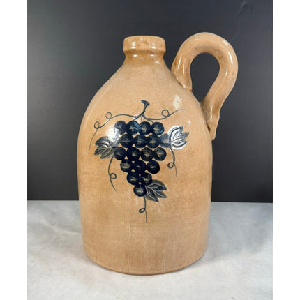Blue Grape Design 12.5" Stoneware Beehive Jug with Handle Grapevine Primitive
