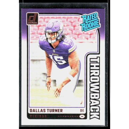 Dallas Turner 2024 Donruss Rated Rookies Throwback #1 Minnesota Vikings