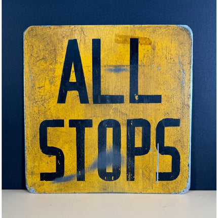 Vintage MTA Subway "All Stops" and "A" Sign 2-Sided Metal Sign