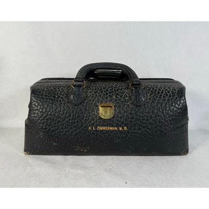 Vintage Lilly Black Pebbled Leather Doctor Bag Medical Travel Bag 13" Monogram