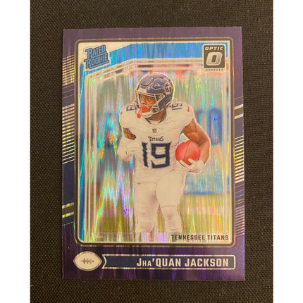 Jha’Quan Jackson 2024 Donruss Optic #253 RC Rated Rookie Purple Shock Titans