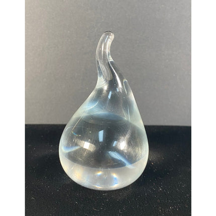 Clear Glass Raindrop Teardrop Paperweight Figurine Signed Art Glass 3.5"