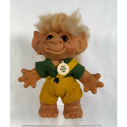 Vintage 1961 Thomas Dam Troll Doll Piggy Bank Blonde Hair Felt Clothes 7" Marked