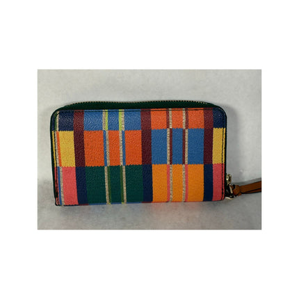 Tory Burch Medium Striped Multi-Color Zip-Around Wristlet Clutch Wallet