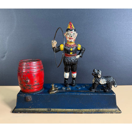 Hubley Trick Dog Mechanical Bank Working w/ Key Cast Iron Bank