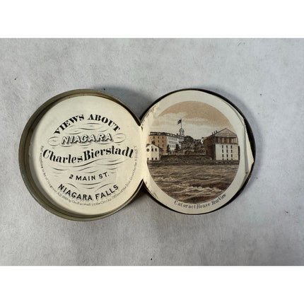 RARE 1869 Niagara Falls Souvenir Medallion Case w/ 16 Stereoscopic Views
