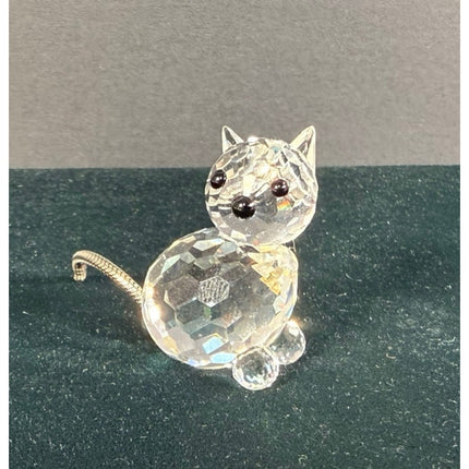 Swarovski Crystal Mini Cat Figurine Metal Tail Signed 1¼” Collectible