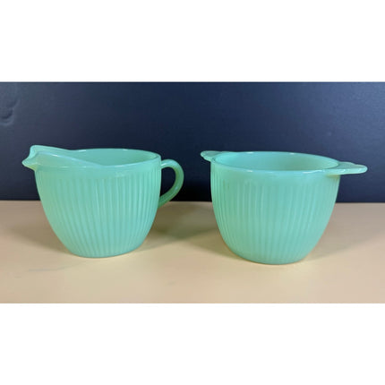 Fire King Jadeite Glass Sugar and Creamer Set Vintage Green Glass 2.5" Tall