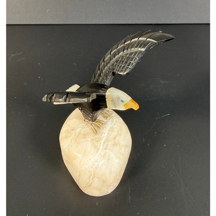 Anita Brown Peruvian Carved Eagle with White Marble Base