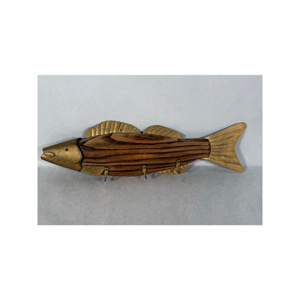 Fish Wall Decor – Wood & Metal Key Holder Hanger with 3 Hooks