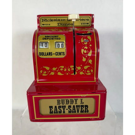 Vintage Buddy L Easy Saver Red Tin Toy Cash Register Coin Bank