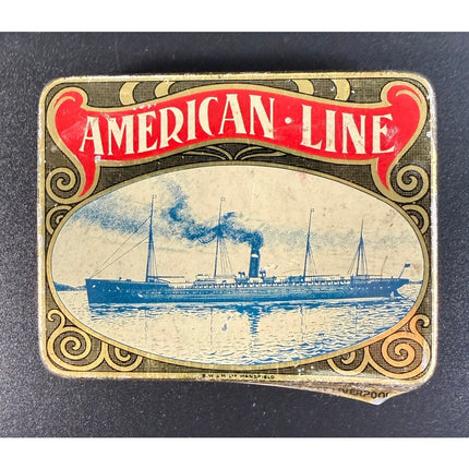 Vintage American Line Cigarette Tin Collectible Metal Box