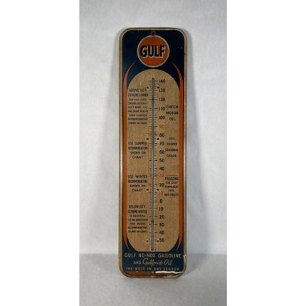 Vintage 1940s Gulf No-Nox Gasoline Metal Thermometer Sign – Working!