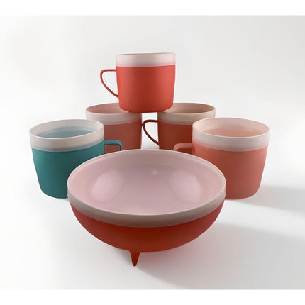 Bolero Thermo-O-Ware Mid-Century Modern 5 Mugs & 1 Cereal Bowl – Orange & Blue