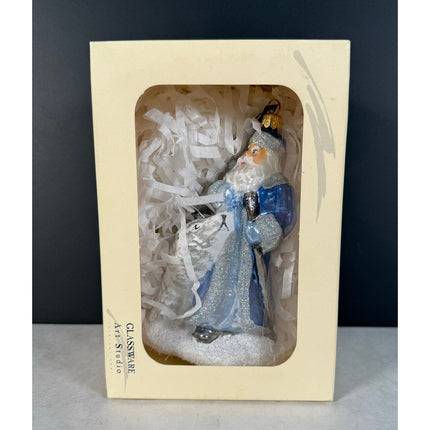 Glassware Art Studio Santa & Polar Bear Ornament Original Box Collectible