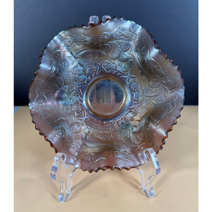 Fenton Carnival Glass Little Fishes 6" Amethyst Candy Bowl
