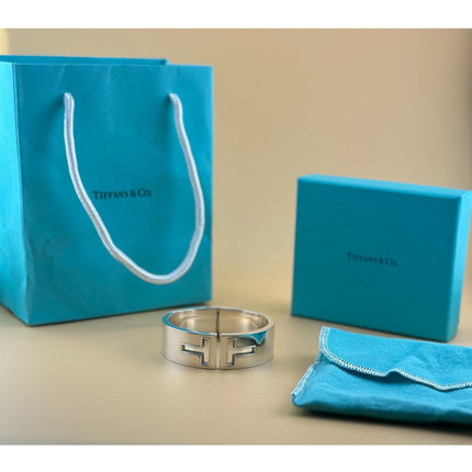 925 Tiffany & Co. T Cut Out Sterling Silver Cuff Bracelet – Signed w/ Box & Bags