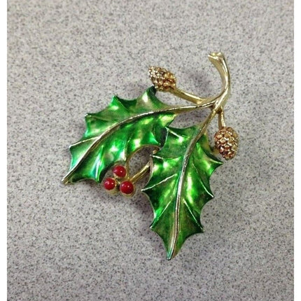 Vintage 1960s Gerry’s Costume Holiday Brooch – Holly Leaves & Berries – Signed
