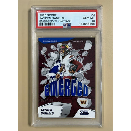 2025 Panini Score Emerged Showcase RC Jayden Daniels #3 (77/100) PSA 10