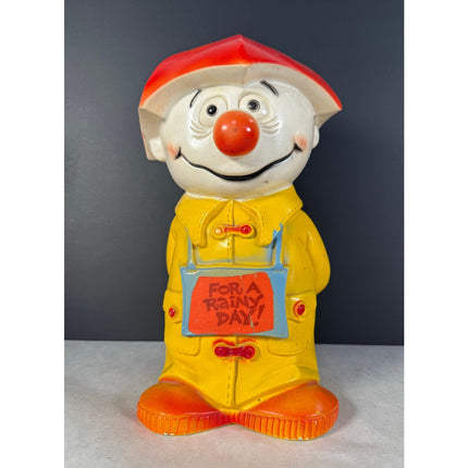 1971 Play Pal Plastics “For a Rainy Day” 11" Bank Vintage Coin Bank