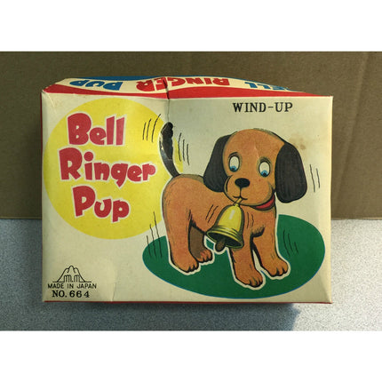 Vintage Japan Bell Ringer Pup Windup Toy 1950s–60s Working Tan & Gray