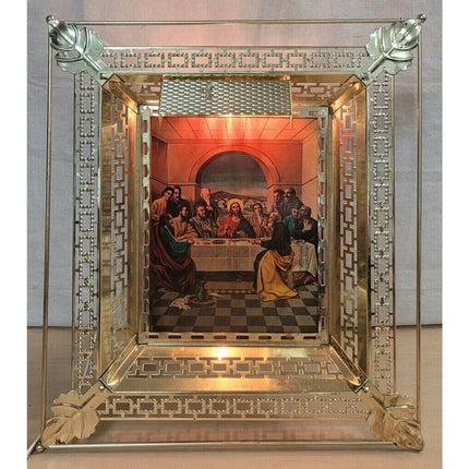 3D Last Supper Hologram Light-Up Shadow Box Picture Brass Tone Metal Frame