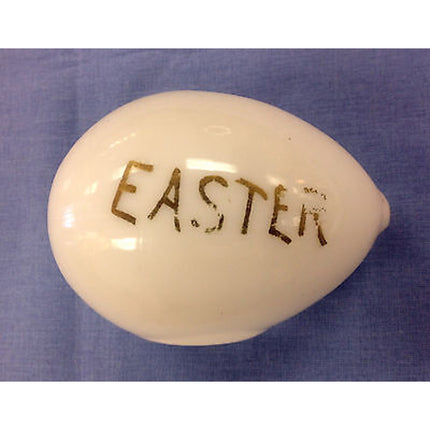 Vintage Handblown Glass Easter Egg Handpainted White w/ Gold Lettering on Base