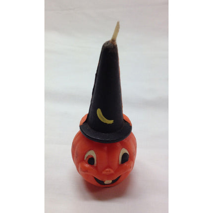 Vintage 1960s Gurley Halloween Pumpkin Candle w/ Original Base Label 4.5"