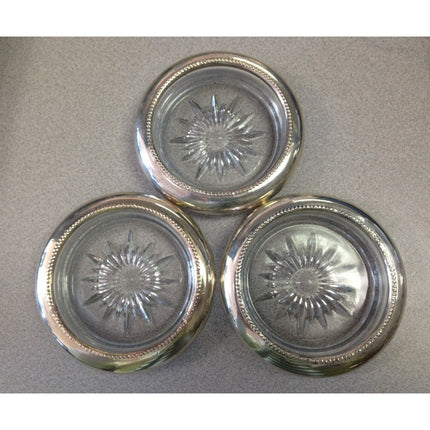 Vintage Frank M Whiting Sterling Silver Rimmed Crystal Coasters – Set of 3