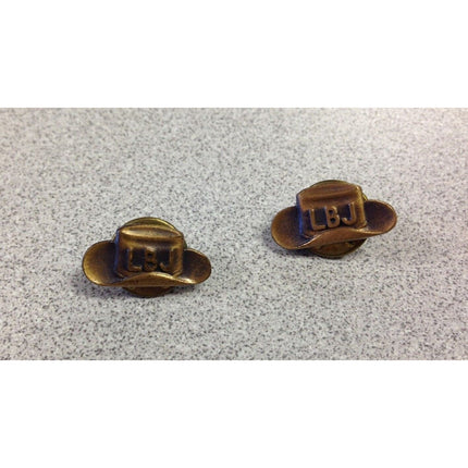 Vintage Set of 2 Brass LBJ – Lyndon B. Johnson Cowboy Hat Pinback Buttons