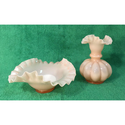 1940’s Pink Fenton Vase and Candy Dish – Vintage Glass Pair