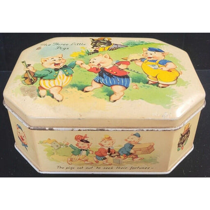 Vintage 1946 Litho Three Little Pigs Candy Tin with Lid – Metal Box Co., England