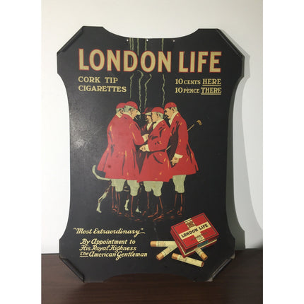 Early 1900s London Life Cigarettes Tin Advertising Sign – Extremely Rare Version