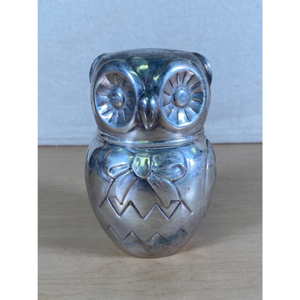 1968 Raimond Silverplate Owl Still Bank – 5 1/2" Tall – Vintage Coin Bank