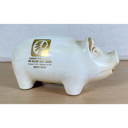 VTG Buntingware Pig Bank Lancaster East Division Cream Ceramic w/ Gold Overlay