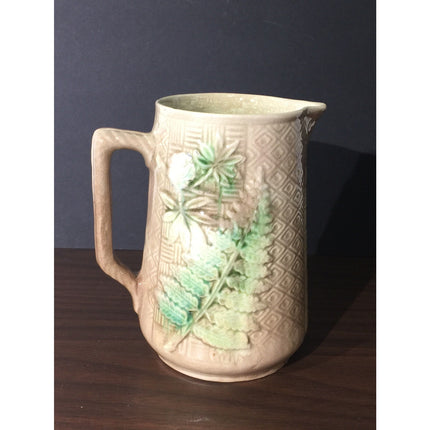 Antique Majolica Leaf Pitcher – Early 1900s Pottery – Brown & Green