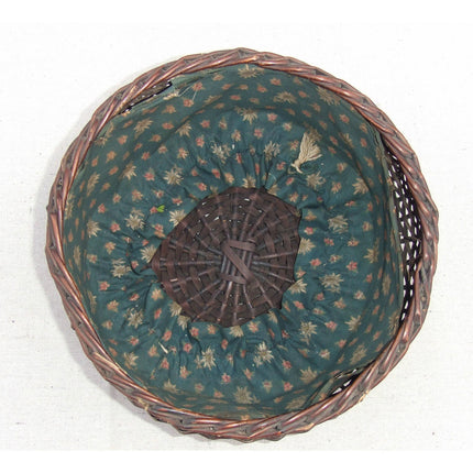Antique Reed Sewing Basket with Fabric Liner