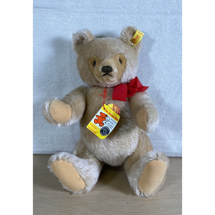 Steiff #0201/36 Original Teddy Bear – 9" Plush with Bow, Tag & Button