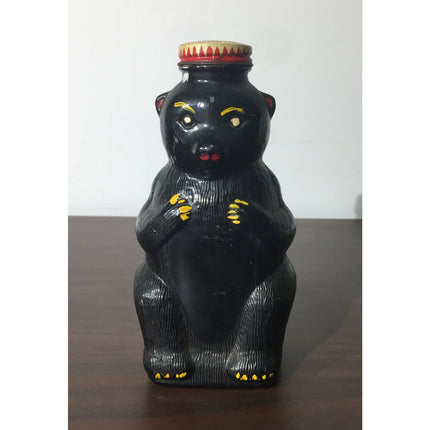 Vintage Snow Crest Bear Bank Bottle Painted Glass w/ Cap