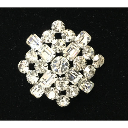 Vintage Ice Rhinestone Brooch 1.5” Unmarked Weiss Style Sparkling Pin Jewelry