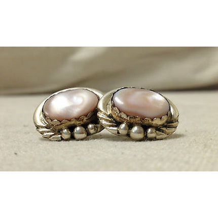 Sterling Silver 925 Navajo-Style Mother of Pearl Pierced Earrings