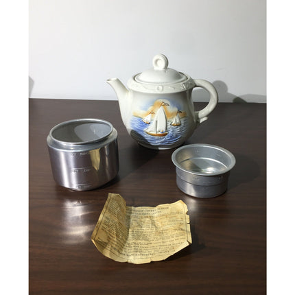 Porcelier Drip Coffee Maker w/ Sailboats Chinaware & Metal + Instructions