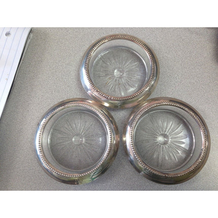 Vintage B.I. Sterling Silver Coasters Surrounding Crystal Bases – Set of 3