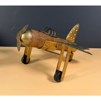 Handmade Wooden and Metal Airplane Desk Model Decorative Aircraft