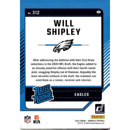 Will Shipley 2024 Donruss #312 RC Philadelphia Eagles