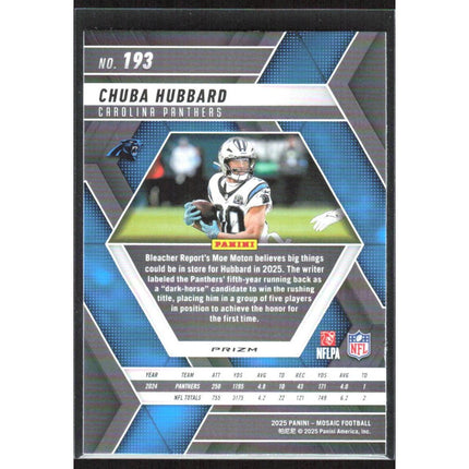 Chuba Hubbard 2025 Panini Mosaic Mosaic Reactive Purple #193 Carolina Panthers