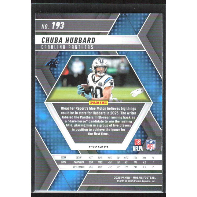 Chuba Hubbard 2025 Panini Mosaic Mosaic Reactive Purple #193 Carolina Panthers