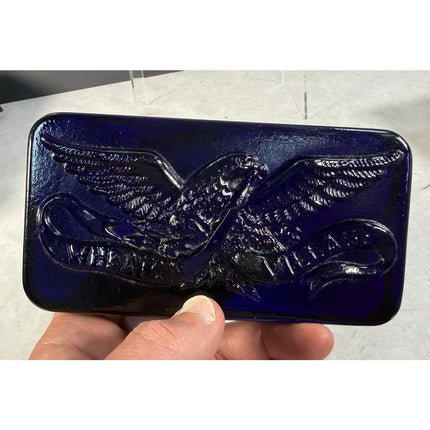 Wheaton Village Blue Glass Eagle Plaque Paperweight Sign